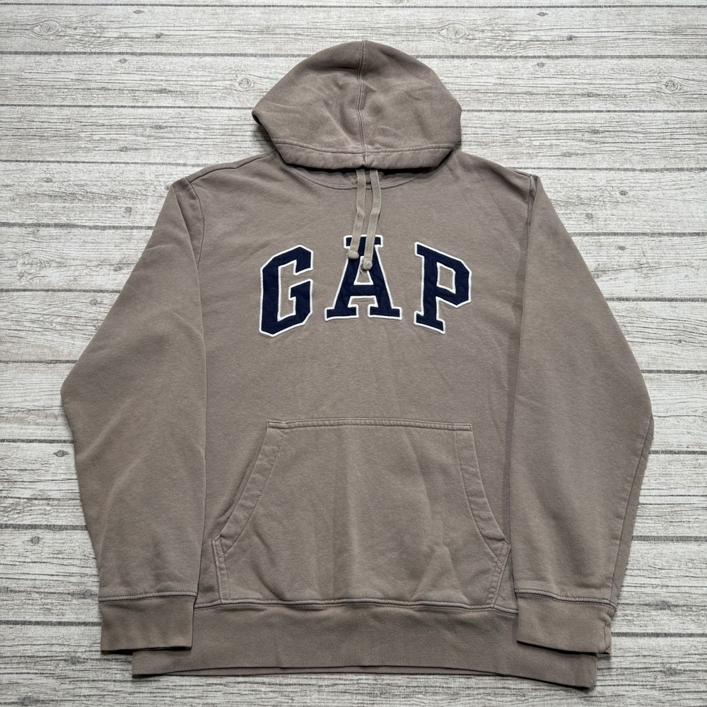 GAP Hoodie Men's Medium Brown Fleece Lined Oversized Pullover Sweatshirt Varsity